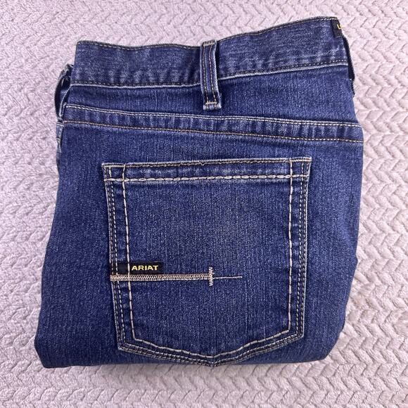 Ariat Rebar Jeans Mens 40x32 M4 Relaxed Boot Cut Blue Cotton Denim Pants Work - Picture 9 of 16